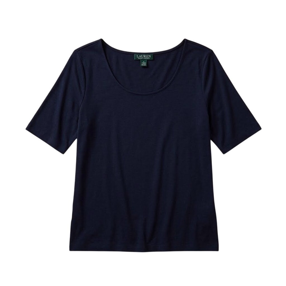 Lauren Ralph Lauren Navy Blue Scoop Neck T-Shirt L Preppy Quiet Luxury Old Money